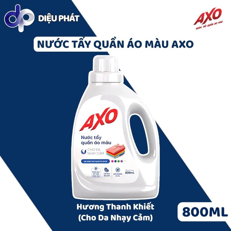Thùng 12 Nước Tẩy Quần Áo Giữ Màu AXO Hương Hoa Đào, Thanh Khiết, Thông Xanh, Oải Hương, Tươi Mát Chai 800ML