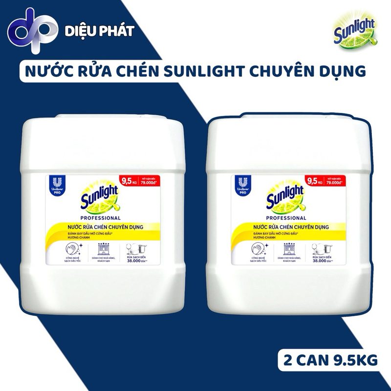 COMBO 2 Nước Rửa Chén Sunlight Chanh 100 Can 9,5Kg - Chuyên Dụng Làm Sạch Cho Nhà Hàng, Quán Ăn