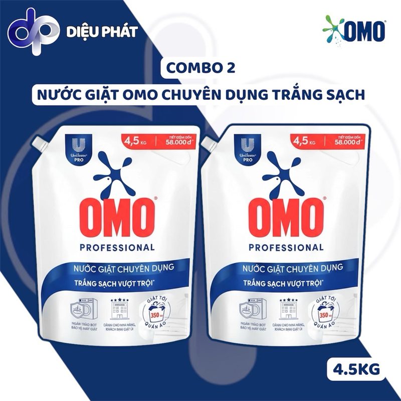 Ảnh 2 của Thùng Nước Giặt OMO Chuyên Dụng Trắng Sạch Vượt Trội Túi 4.5KG Tiết Kiệm Đánh Bay Vết Bẩn Cứng Đầu