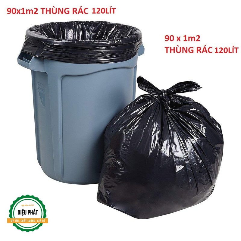 Bao Rác Lớn, Túi Rác Đen Công Nghiệp Siêu Dai 1kg (7-8 cái) 90x120