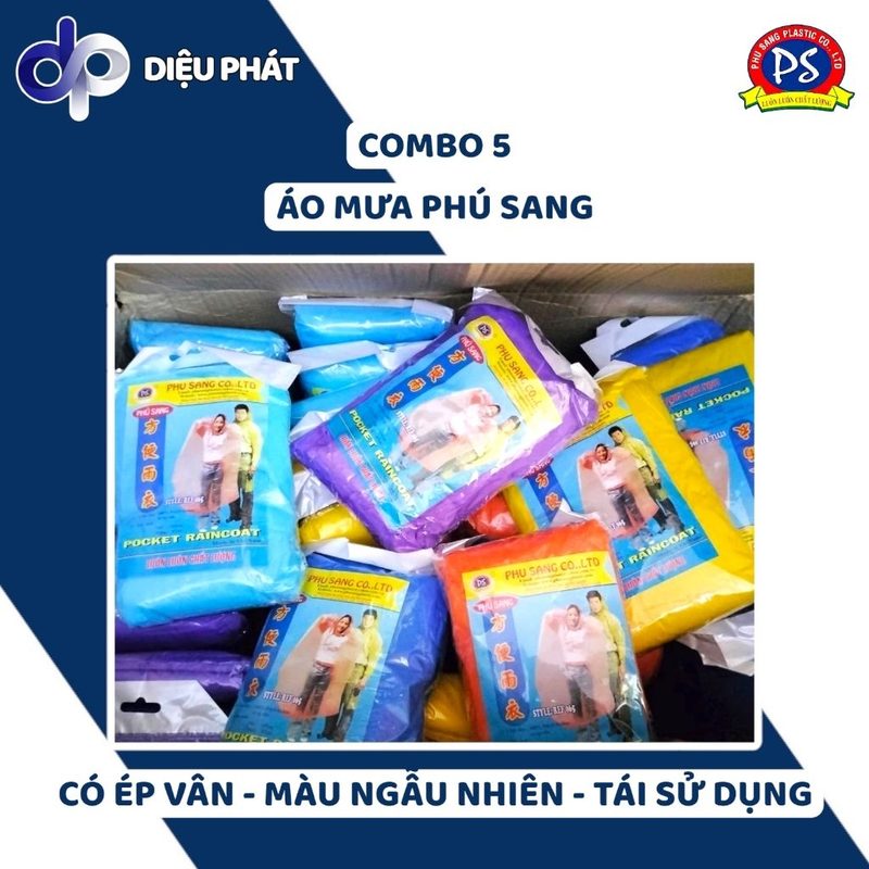 Ảnh 3 của COMBO Áo Mưa Nilon Tiện Lợi Phú Sang Ép Vân Cao Cấp - Dày, Bền, Chống Nhăn, Tái Sử Dụng 1-2 Lần