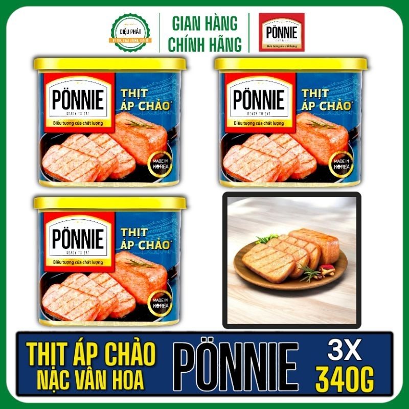 COMBO 4 Thịt Áp Chảo PONNIE Hộp 340G - Phá Đảo Cơm Nóng, Bảo Quản Tự Nhiên Từ Cần Tây - Thịt Hộp