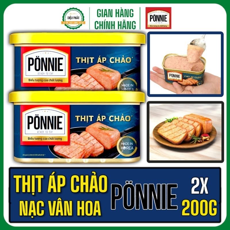 COMBO 3 Thịt Áp Chảo PONNIE Hộp 200G - Phá Đảo Cơm Nóng, Bảo Quản Tự Nhiên Từ Cần Tây - Thịt Hộp