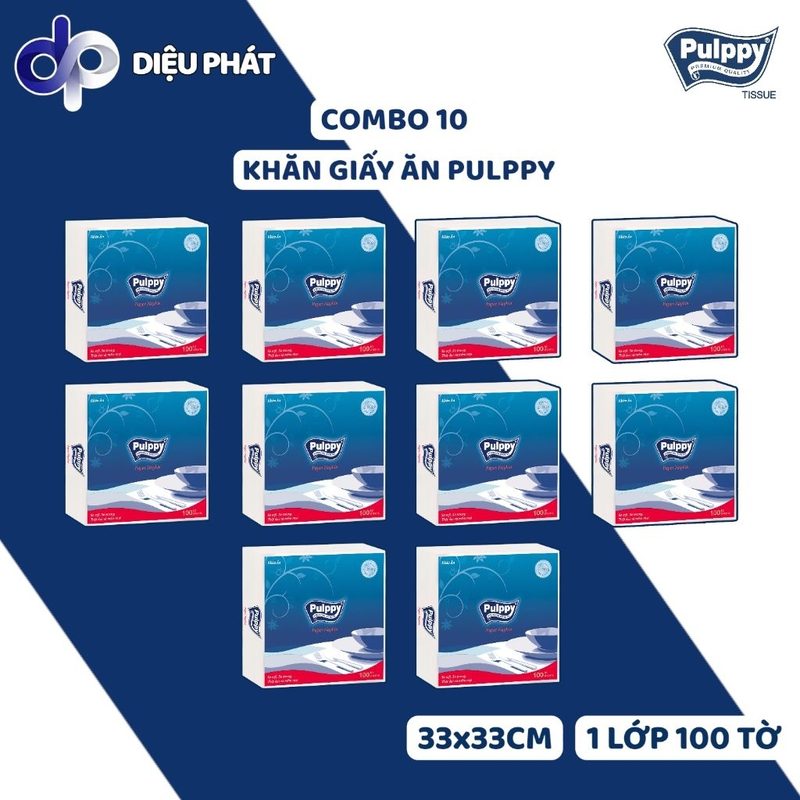 Ảnh 2 của COMBO Khăn Giấy Ăn Pulppy 1 Lớp Gói 100 Tờ 33x33cm - Giấy Dai, Ít Bụi
