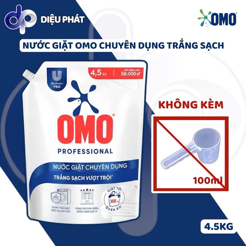 Nước Giặt OMO Chuyên Dụng Trắng Sạch Vượt Trội Túi 4.5KG Tiết Kiệm Đánh Bay Vết Bẩn Cứng Đầu