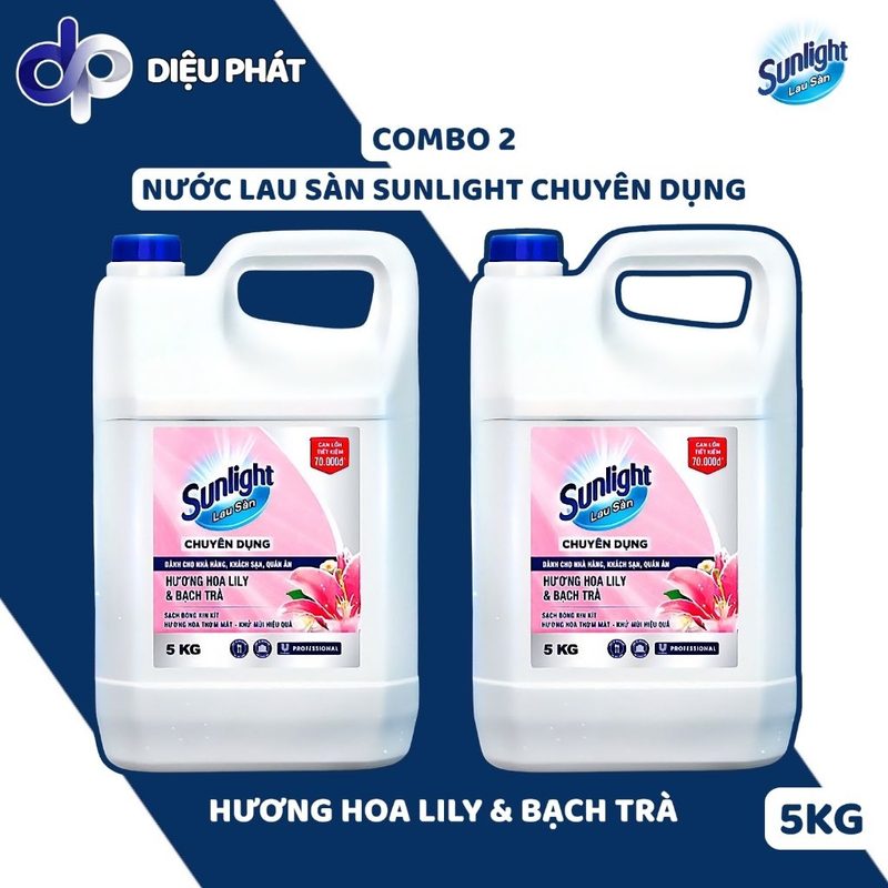 COMBO Nước Lau Sàn Sunlight Hương Hoa Lily & Bạch Trà Can 5Kg - Làm Sạch Sàn Nhà Sáng Bóng