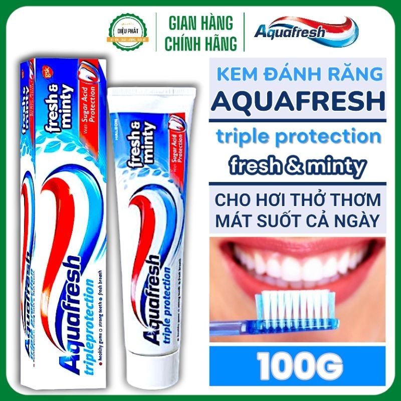 Ảnh 2 của COMBO 2 Kem Đánh Răng Aquafresh Triple Protection Fresh & Minty Bạc Hà Thơm Mát Làm Trắng Răng 100G