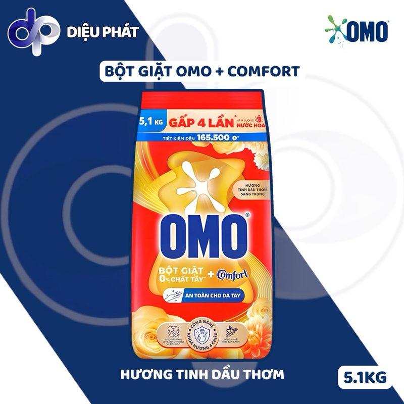 Ảnh 2 của Thùng Bột Giặt OMO Và OMO Hương Comfort Gói Lớn 5.1KG 5.5KG Tiết Kiệm, Sạch Vết Bẩn