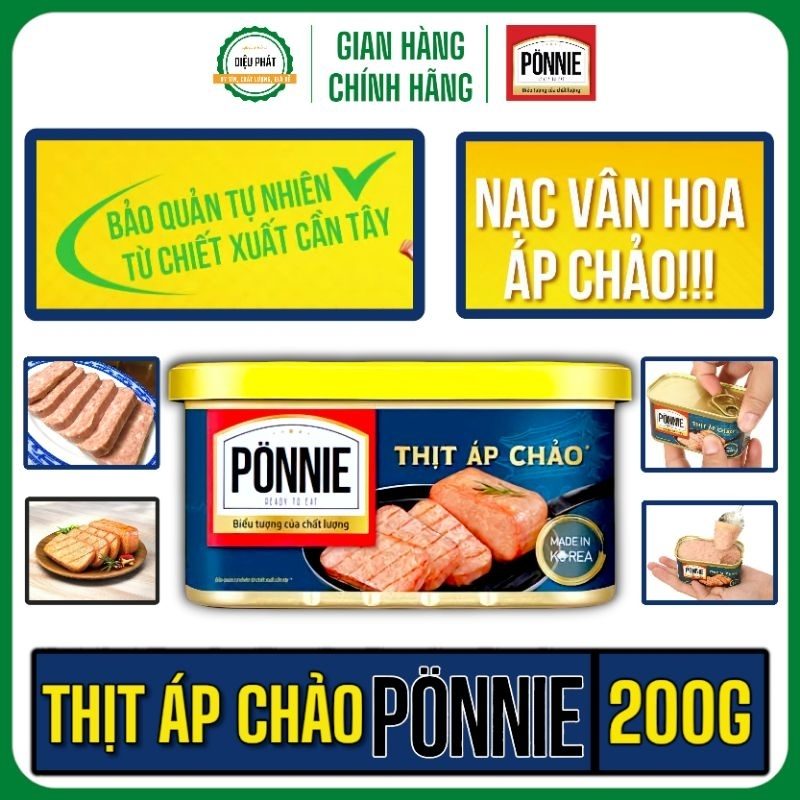 Thịt Áp Chảo PONNIE Hộp 200G, 340G - Phá Đảo Cơm Nóng, Bảo Quản Tự Nhiên Từ Cần Tây - Thịt Hộp
