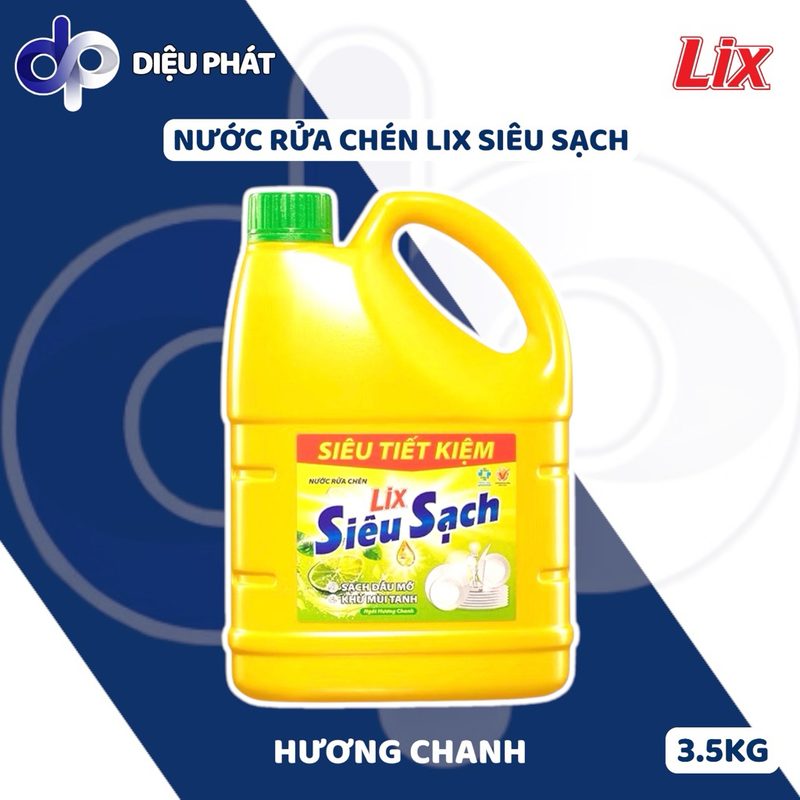 Nước Rửa Chén Lix Siêu Sạch Hương Chanh Trà Xanh Can 3.5KG Khử Mùi Hiệu Quả