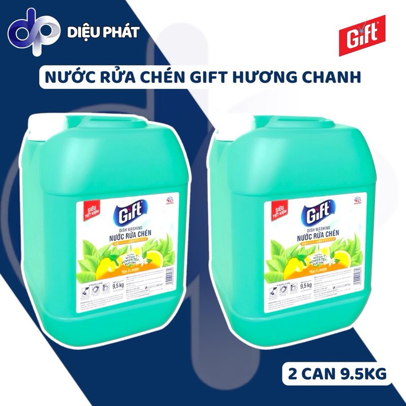 COMBO 2 Nước Rửa Chén Gift Hương Chanh Can 9.5KG Sạch Bóng Khử Mùi