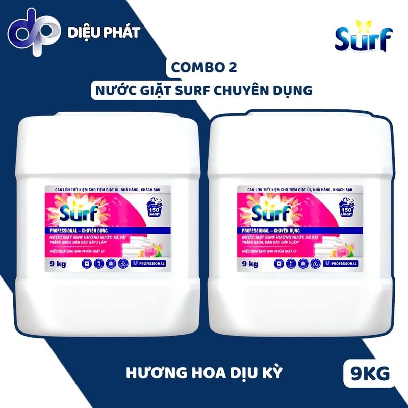 COMBO Nước Giặt Surf Chuyên Dụng Hương Nước Xả 9KG – Giặt Máy & Tay, Đậm Đặc Sạch Sâu Thơm Lâu