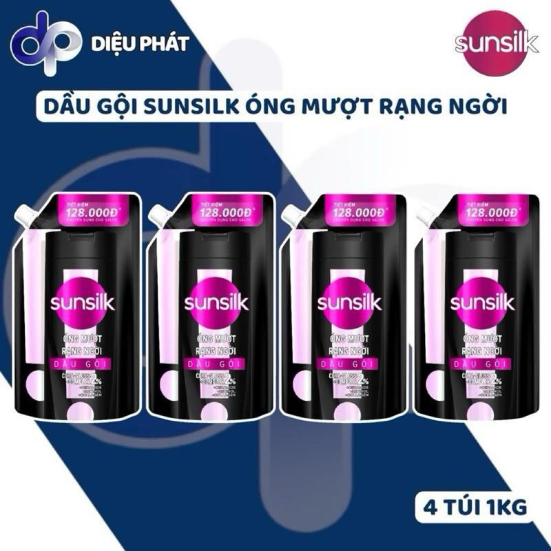 COMBO 4 Dầu Gội Sunsilk Đen Bồ Kết Óng Mượt Rạng Ngời Túi 1KG Tiết Kiệm