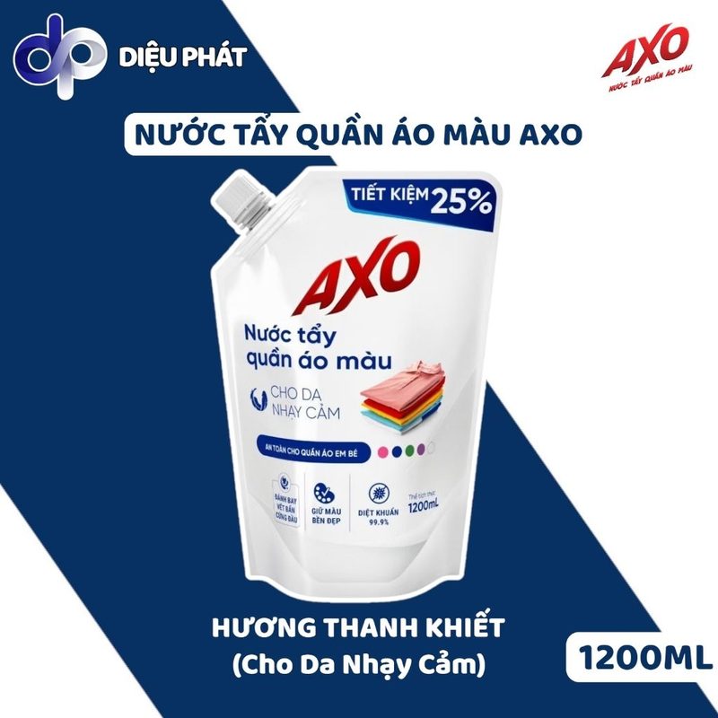 COMBO 3 Nước Tẩy Quần Áo Màu AXO Hoa Anh Đào & Thanh Khiết Túi 1200ml - Tẩy Sạch Không Phai Màu