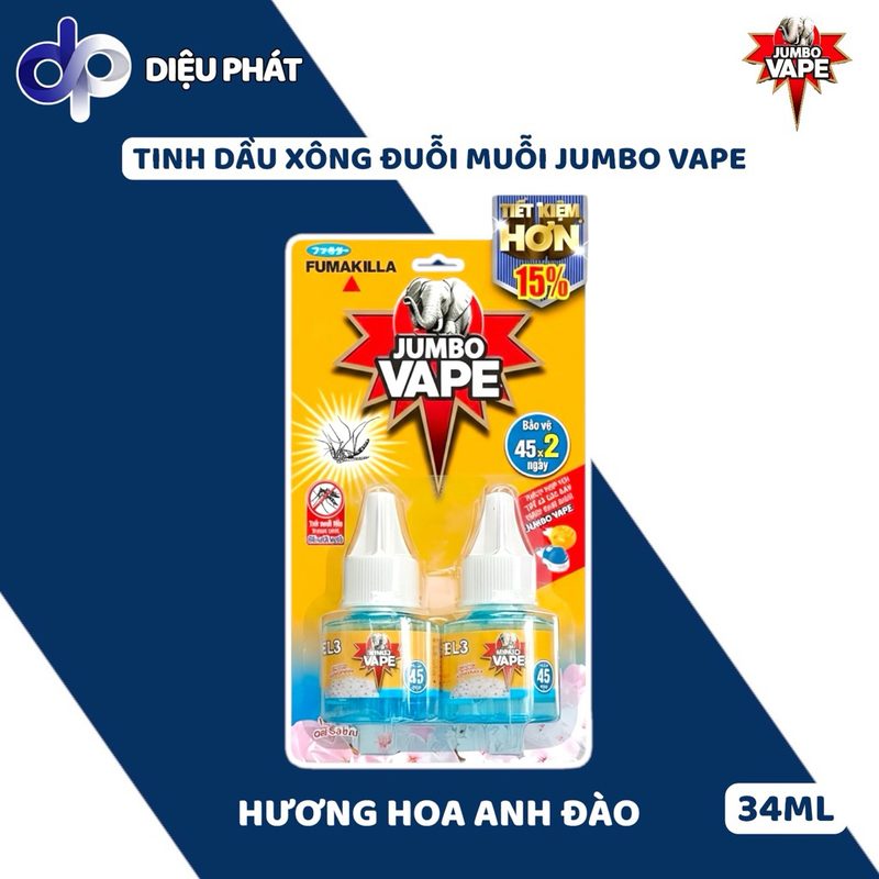 Ảnh 3 của COMBO Vỉ Tinh Dầu Xông Chất Đuổi Muỗi Jumbo Vape 34ML Hoa Anh Đào Lily