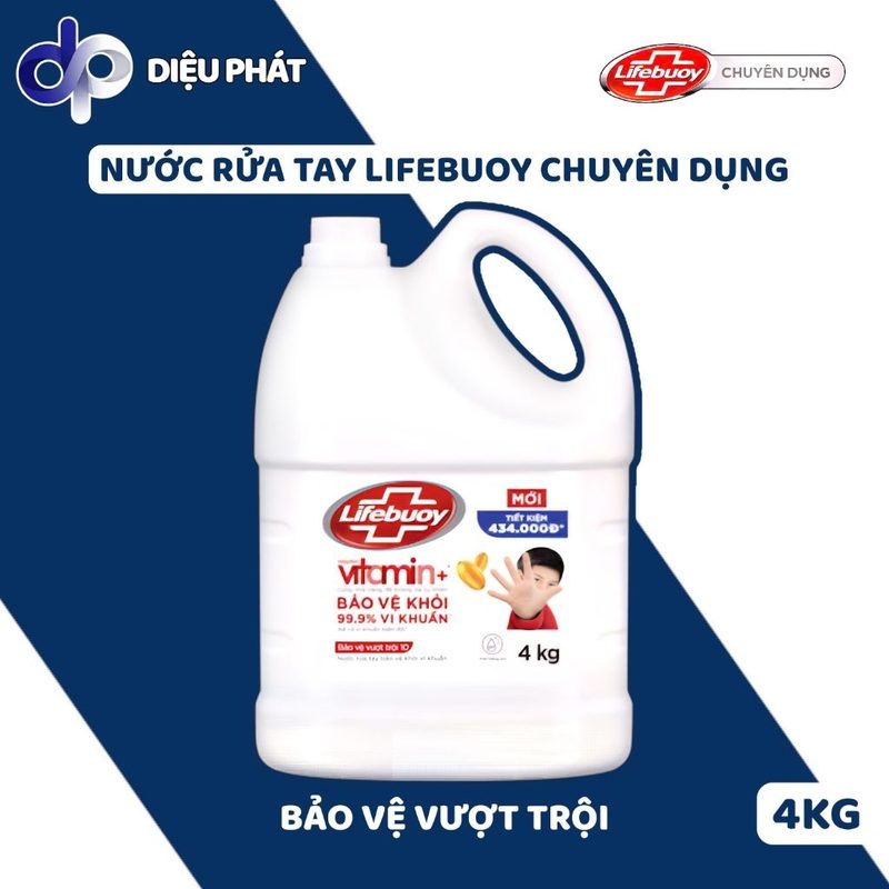 Thùng Nước Rửa Tay Lifebuoy Chuyên Dụng Can 4Kg - Bảo Vệ Vượt Trội & Sữa Dưỡng Ẩm & Chanh Xả