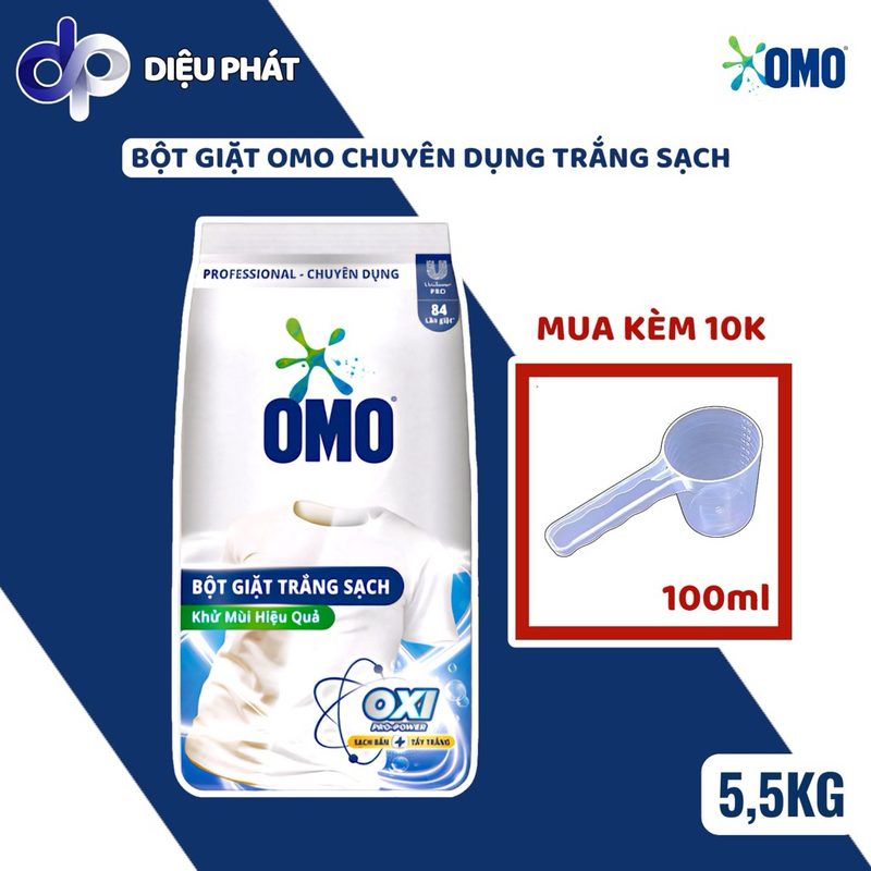 Bột Giặt OMO Chuyên Dụng OXI PRO-POWER 5.5kg - Trắng Sạch, Tẩy Vết Bẩn, Khử Mùi Hiệu Quả