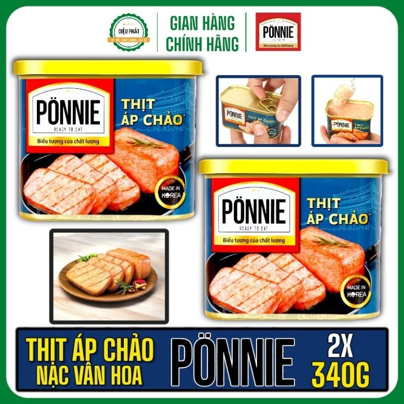 COMBO 3 Thịt Áp Chảo PONNIE Hộp 340G - Phá Đảo Cơm Nóng, Bảo Quản Tự Nhiên Từ Cần Tây - Thịt Hộp
