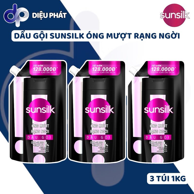 COMBO 3 Dầu Gội Sunsilk Đen Bồ Kết Óng Mượt Rạng Ngời Túi 1KG Tiết Kiệm