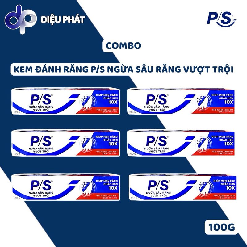 COMBO Kem Đánh Răng P/S Ngừa Sâu Răng Vượt Trội 100g - Trắng Răng - Hơi Thở Thơm Mát