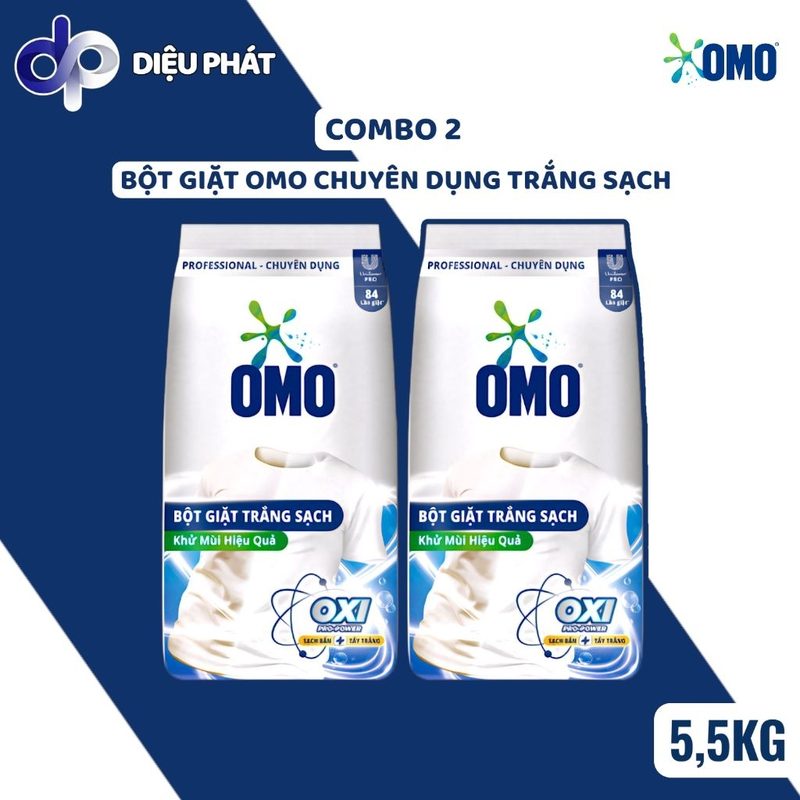 Thùng Bột Giặt OMO Chuyên Dụng OXI PRO-POWER 5,5KG - Trắng Sạch, Tẩy Vết Bẩn, Khử Mùi Hiệu Quả