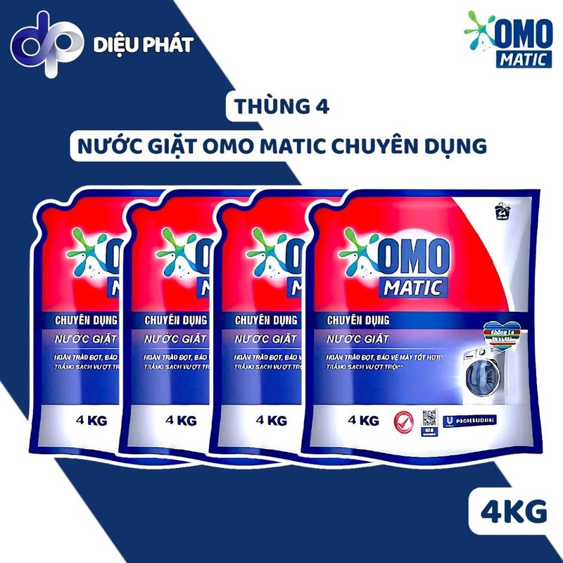 Thùng Nước Giặt OMO MATIC Chuyên Dụng Cửa Trước Túi 4Kg - Ngăn Trào Bọt - Dành Cho Giặt Ủi