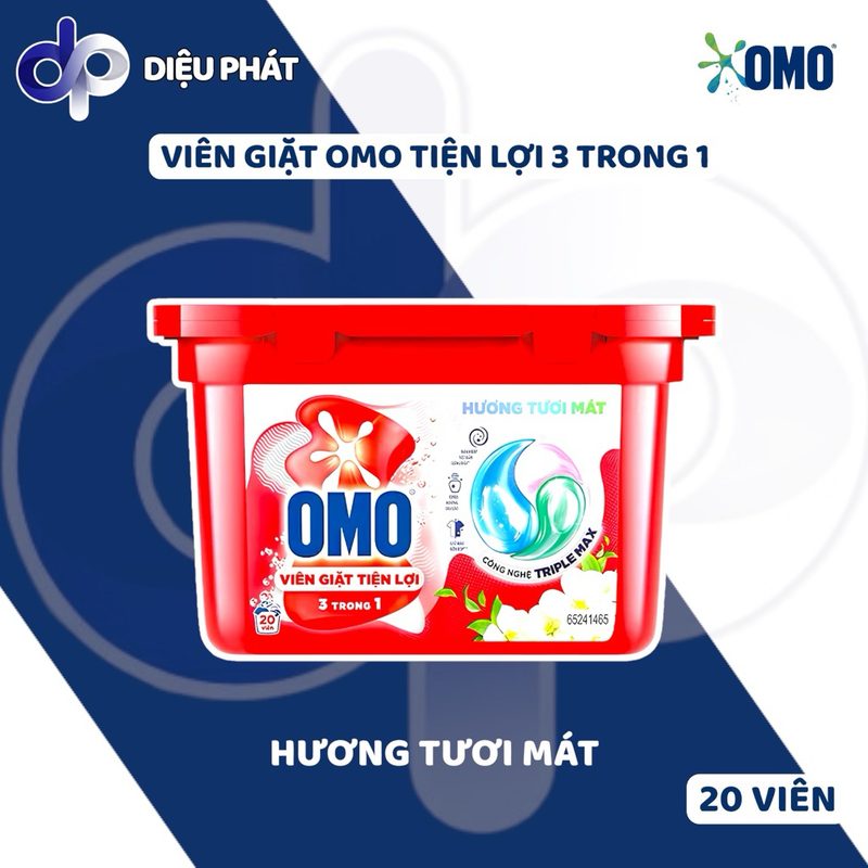 Thùng Viên Giặt OMO Xoáy Bay Vết Bẩn Tinh Tế Tươi Mát Tiện Lợi Hộp 20 Viên