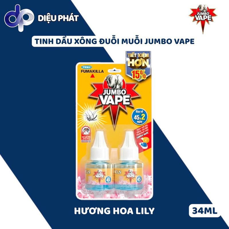 Ảnh 4 của COMBO Vỉ Tinh Dầu Xông Chất Đuổi Muỗi Jumbo Vape 34ML Hoa Anh Đào Lily